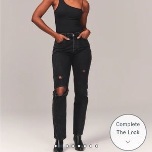 Abercrombie Curve Love High Rise Dad Jean Black Destroy Size 28 Short